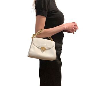 Gucci white gg canvas mini clutch added gold chain